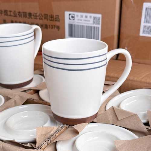 出口原单外贸尾货韩式陶瓷马克杯复古线条咖啡杯水杯子办公室家用