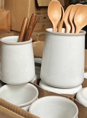 家用厨房陶瓷餐具收纳桶筷子勺桶家用高级感收纳筷笼插花桌面花瓶