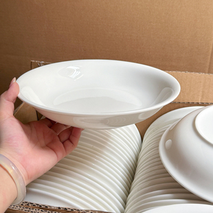 德化米白陶瓷家用深圆盘菜盘8.75英寸汤盘精致高级感釉下彩面盘子