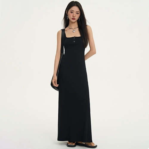 Черное длинное летнее платье, юбка, приталенная майка без рукавов, платье-комбинация, 2024 года, изысканный стиль