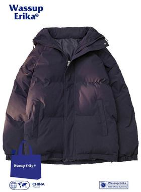 WASSUP ERIKA美式连帽保暖面包服男冬季防水紫色棉衣痞帅加厚外套