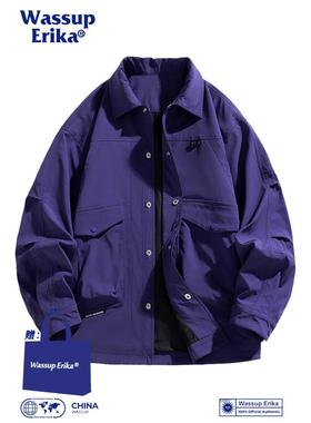WASSUP ERIKA美式机能工装夹克男秋季翻领飞行员上衣高街紫色外套