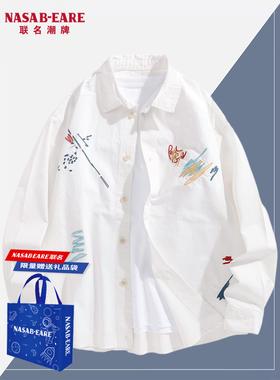 NASAB-EARE白衬衫男长袖新疆棉春秋美式夹克2025新款纯棉衬衣外套