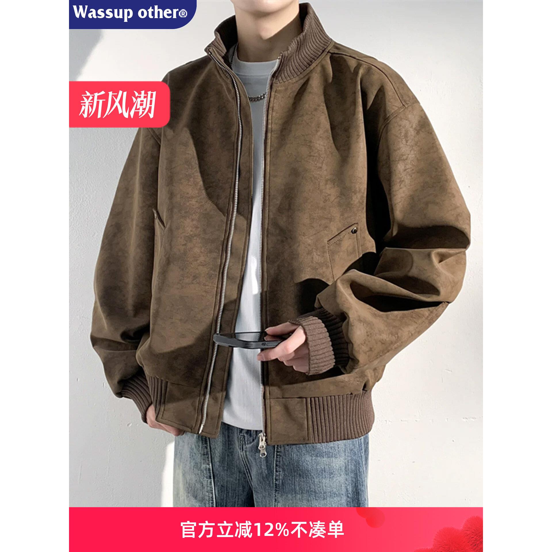 WASSUP OTHER美式复古立领皮衣外套男春秋新款飞行夹克棒球服男款
