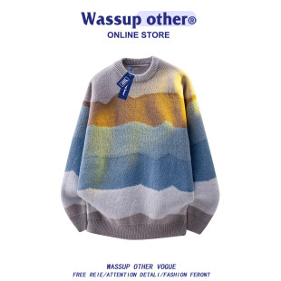 WASSUP OTHER老钱风时尚圆领针织衫毛衣男款春秋季宽松内搭上衣男