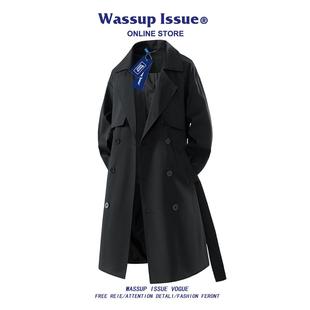 WASSUP ISSUE复古中长款风衣外套男款春秋古巴领英伦风呢子大衣男