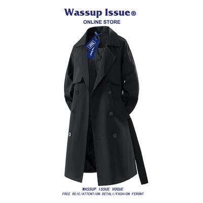 WASSUP ISSUE复古中长款风衣外套男款春秋古巴领英伦风呢子大衣男