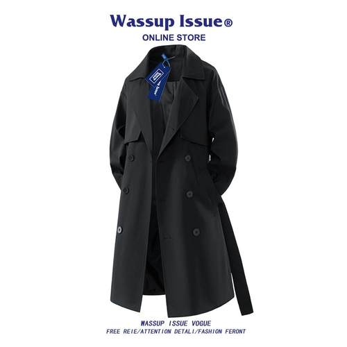 WASSUP ISSUE复古中长款风衣外套男款春秋古巴领英伦风呢子大衣男