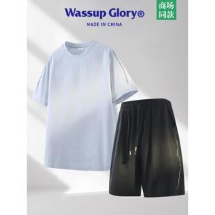 短裤 WASSUP 运动搭配一整套 潮牌宽松短袖 新款 GLORY短袖 T恤男夏季