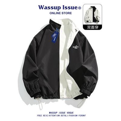 WASSUP ISSUE美式潮牌两面穿夹克男外套宽松棒球服春秋款运动上衣