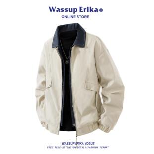 WASSUP ERIKA美式高街假两件拼接夹克男春季潮流加肥大码休闲外套