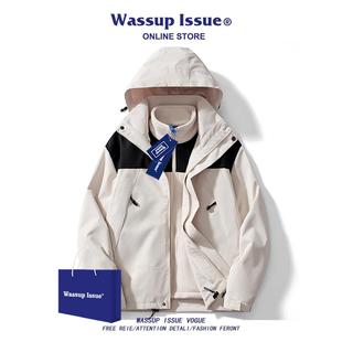 登山服 户外冲锋衣男三合一春秋防风防水外套男款 WASSUP ISSUE美式