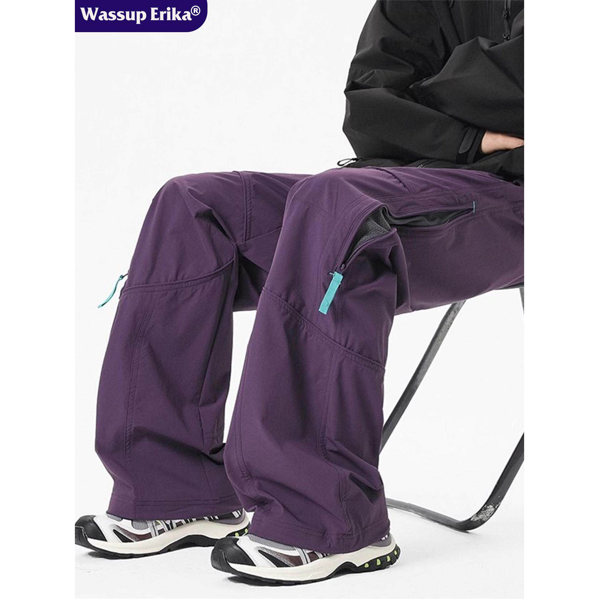 WASSUP ERIKA美式冰丝户外伞兵工装裤男款夏季休闲阔腿冲锋裤子男