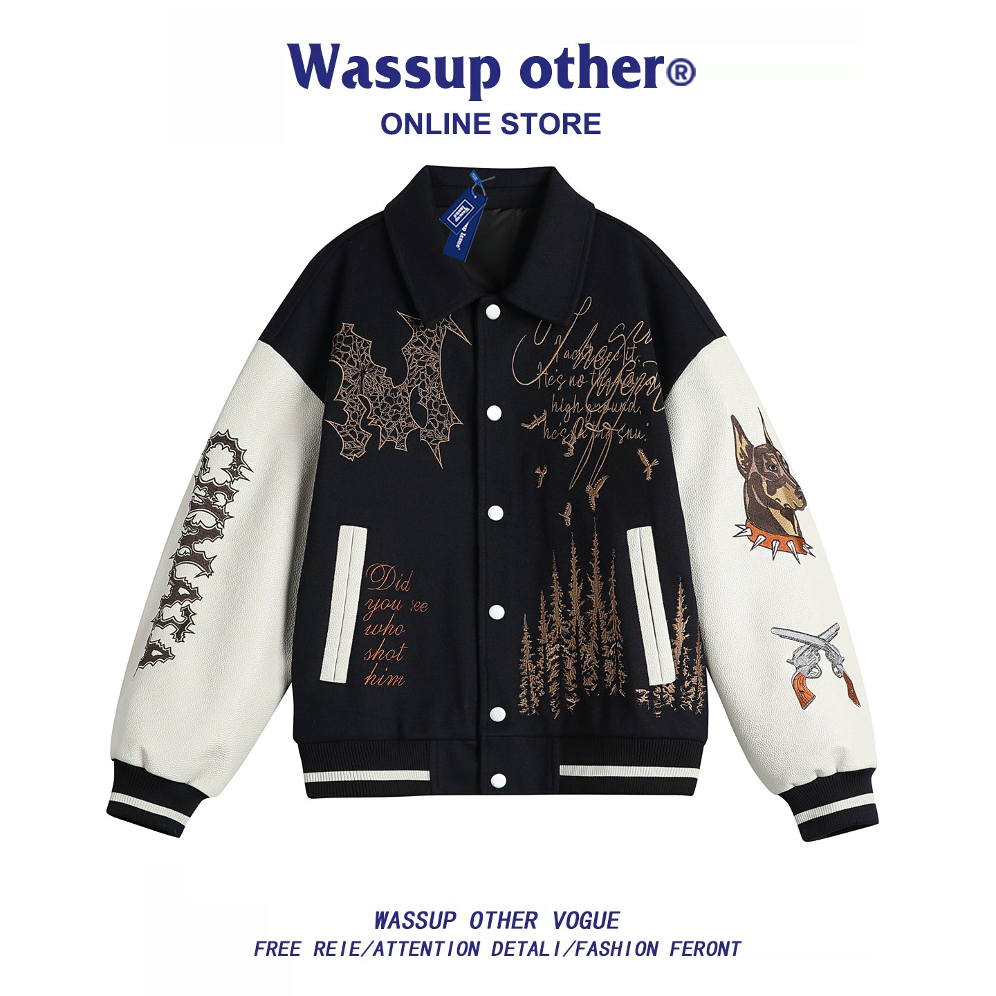 WASSUP OTHER美式重磅刺绣翻领夹克男款春秋季时尚潮牌休闲外套男