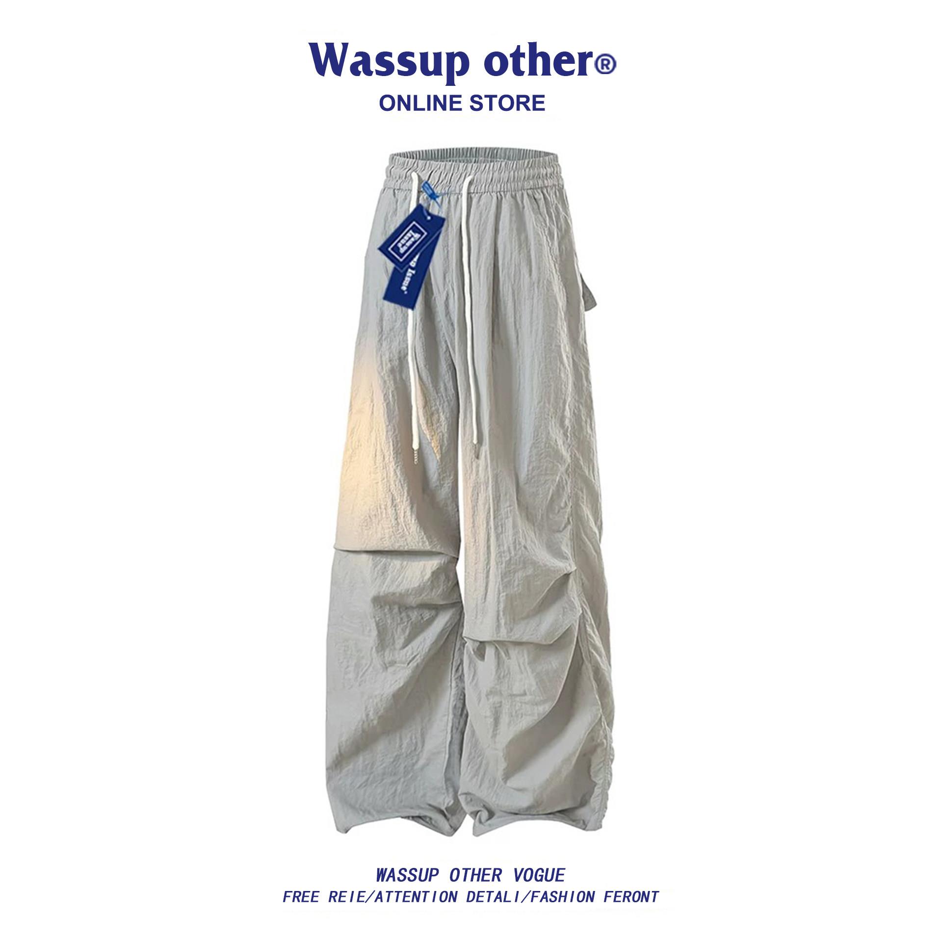 WASSUP OTHER港风速干冰丝梭织运动工装裤子男款夏季情侣休闲裤男
