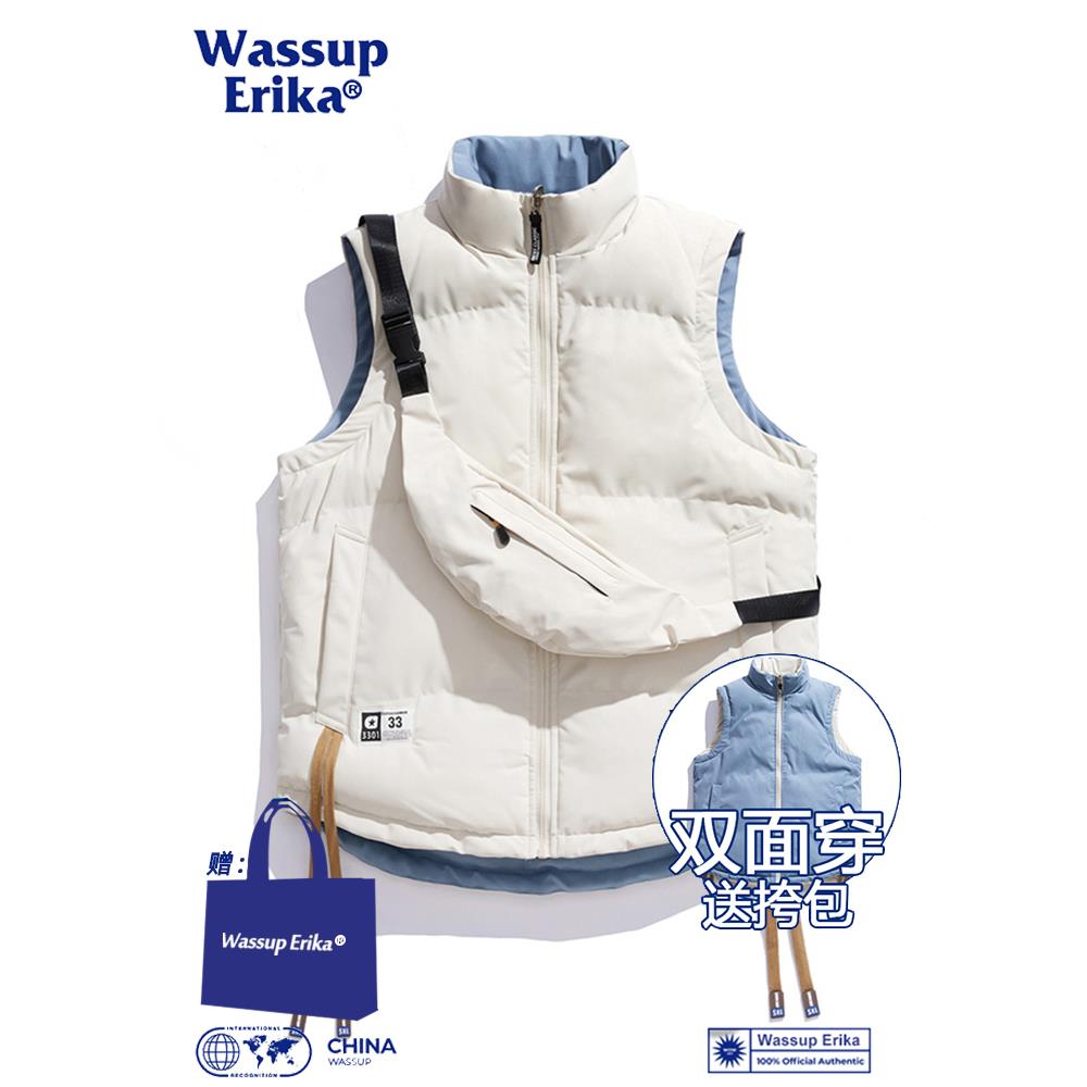 WASSUP ERIKA潮牌双面穿马甲男女情侣秋冬季加厚保暖羽绒棉服无袖
