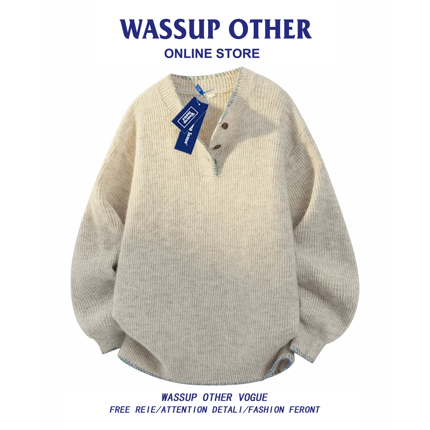 WASSUP OTHER美式针织羊毛衫男款春秋季慵懒风宽松情侣毛衣外套男