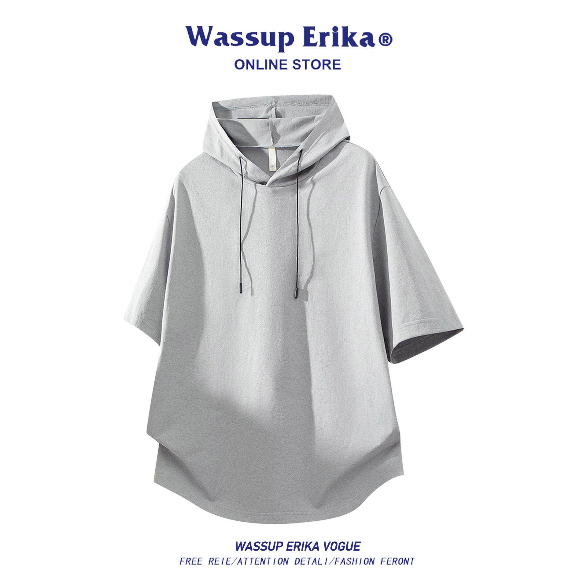 WASSUP ERIKA运动速干连帽t恤男2026夏季薄款青少年短袖宽松卫衣