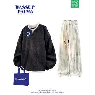 WASSUP PALM运动服套装男款2025新款春秋休闲扎染卫衣长裤两件套