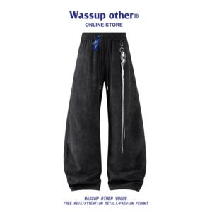 WASSUP OTHER美式撞色抽绳垂感休闲裤子男款夏季宽松直筒阔腿长裤