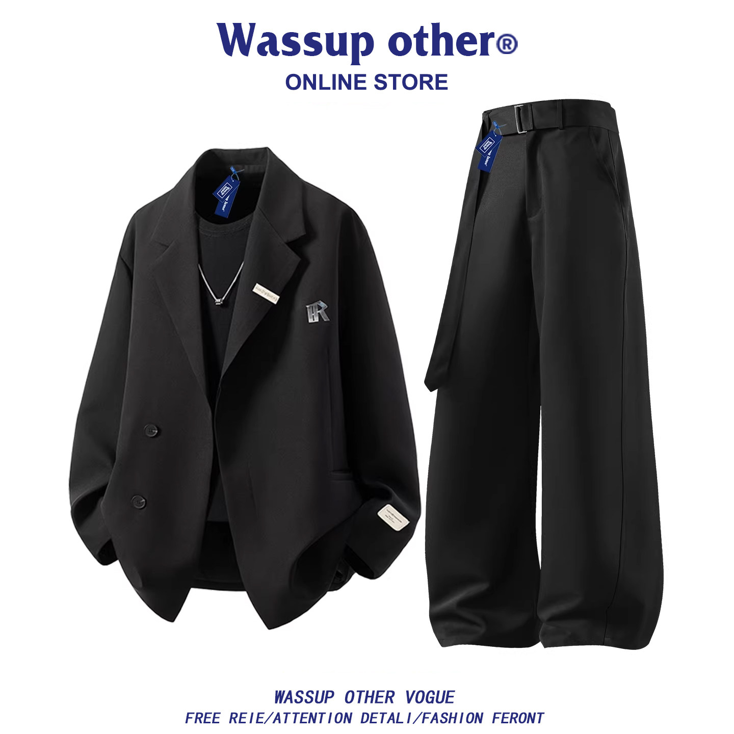 WASSUP OTHER潮牌西装套装男春秋高级感西服垂感西裤休闲两件套男