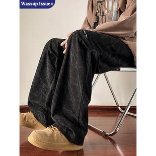 WASSUP ISSUE美式扎染休闲脏脏裤男款春秋季宽松直筒灯芯绒裤子男