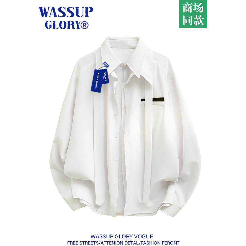 WASSUP GLORY廓形衬衫男夏季冰丝薄款假两件西装外套高级感白衬衣