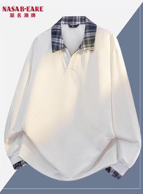 NASAB-EARE格子拼接肌理感长袖卫衣男女秋季宽松休闲假两件POLO衫
