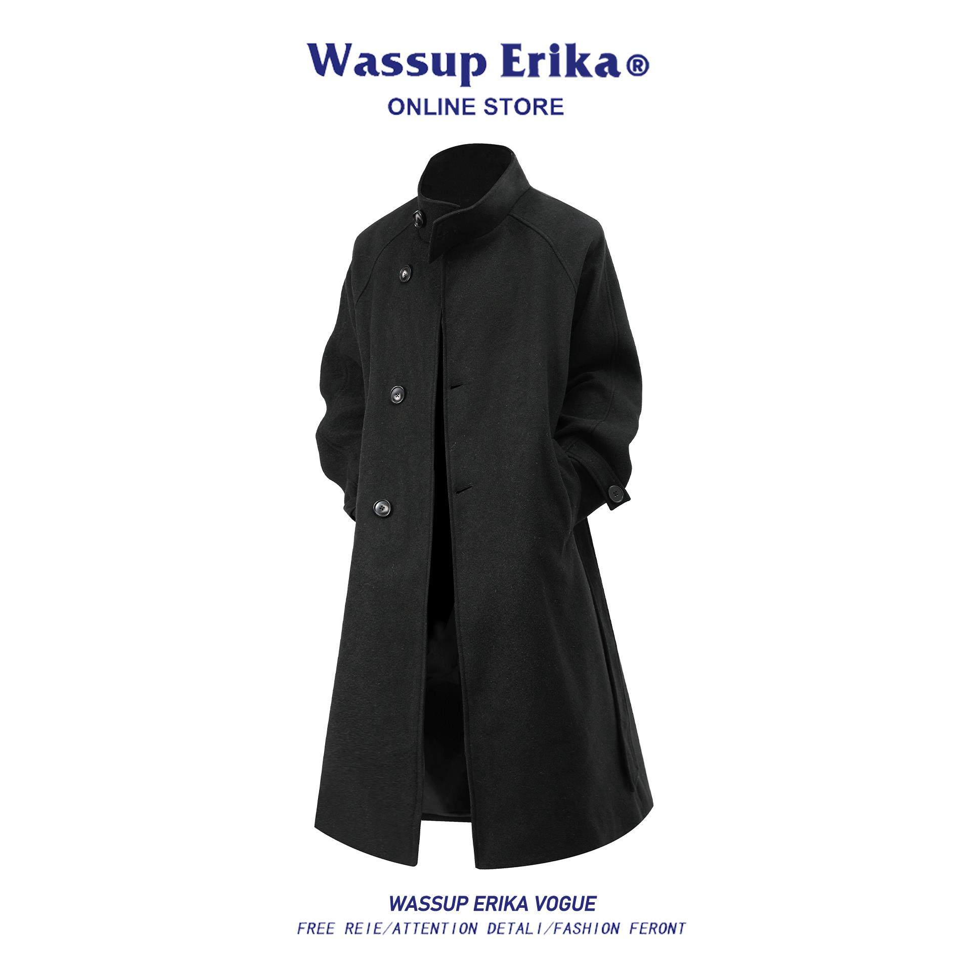 WASSUP ERIKA黑色西装风衣男款2025秋冬高级感休闲中长款呢子外套