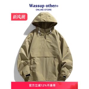 WASSUP OTHER美式工装连帽夹克男春秋潮牌宽松休闲防风冲锋衣外套