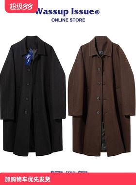 WASSUP ISSUE韩版黑色时尚长款风衣男2024新款春秋男款高级感外套