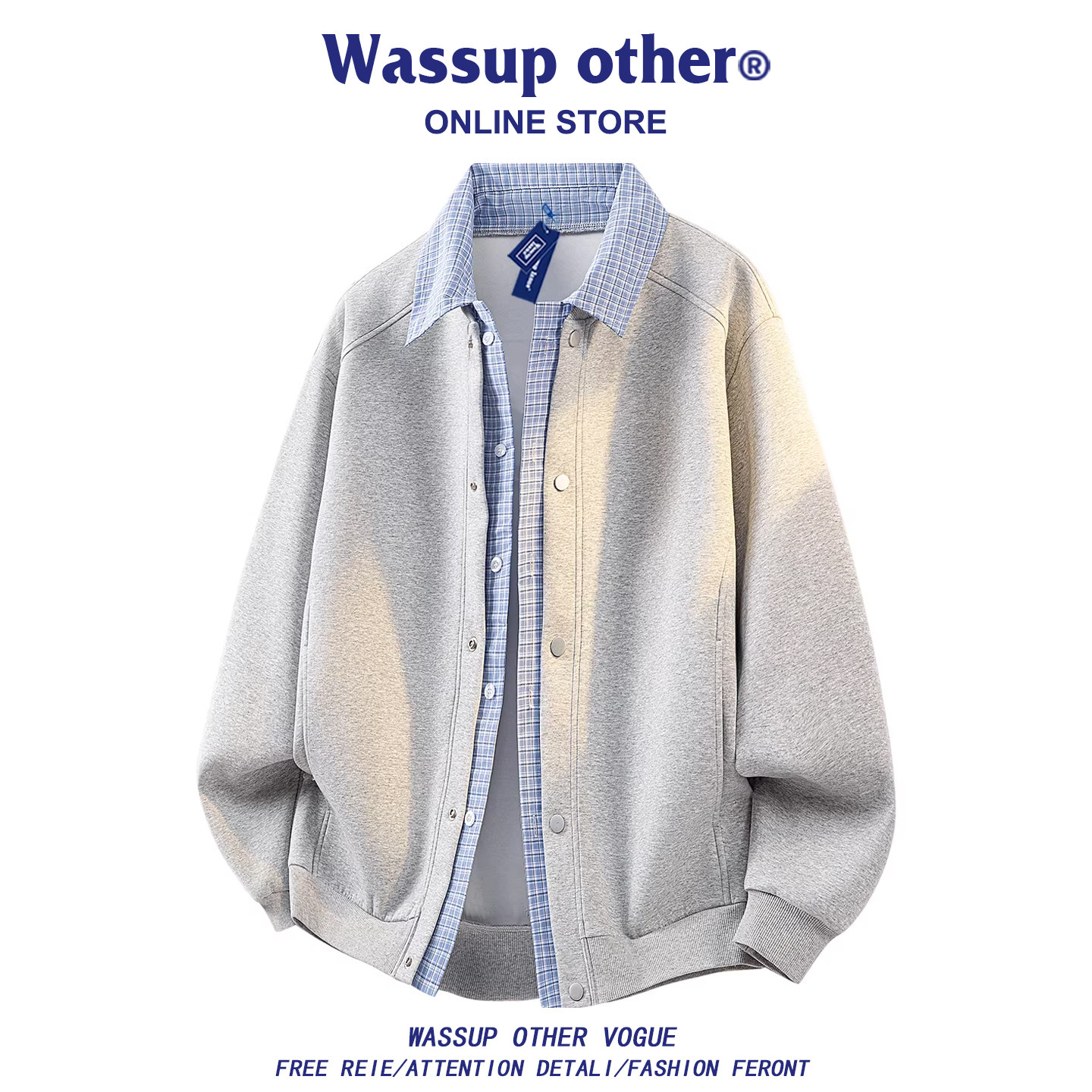 WASSUP OTHER美式假两件工装夹克男款春秋潮牌重磅情侣针织外套男