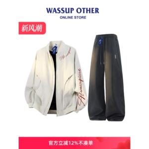 WASSUP OTHER潮牌美式夹克套装男款棒球服男士春秋季宽松休闲外套