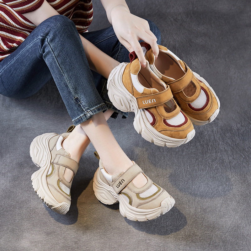 复古厚底网面运动凉鞋女2025春季新款魔术贴玛丽珍爆款透气老爹鞋,女鞋,时尚休闲鞋,淘宝优惠券,粉丝福利购,淘宝优惠卷