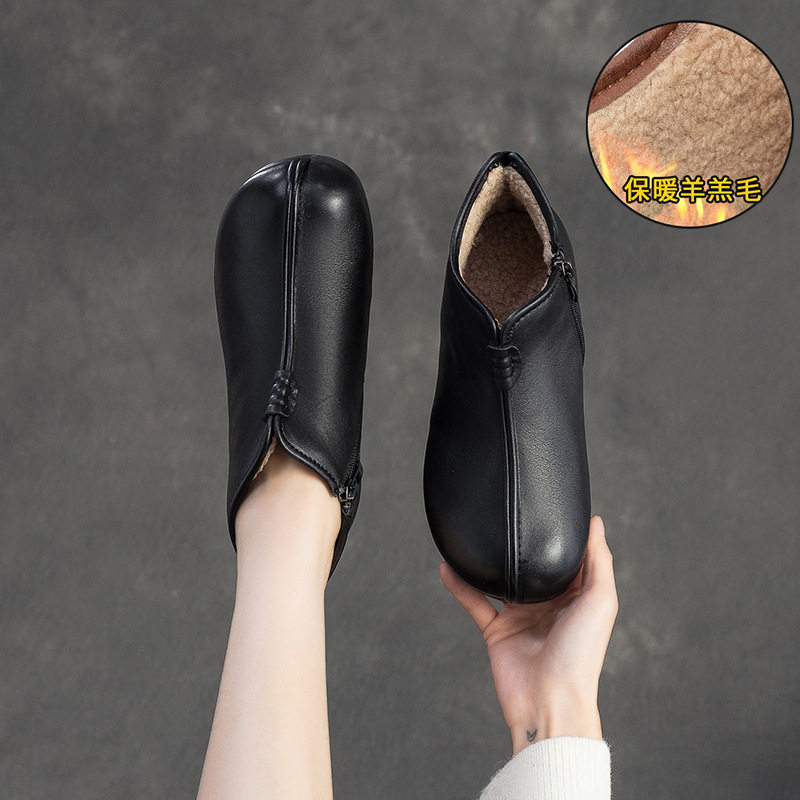 经典老北京棉鞋女头层牛皮羊羔毛防滑软底平跟妈妈鞋加绒短靴棉靴,女鞋,棉鞋,淘宝优惠券,粉丝福利购,淘宝优惠卷