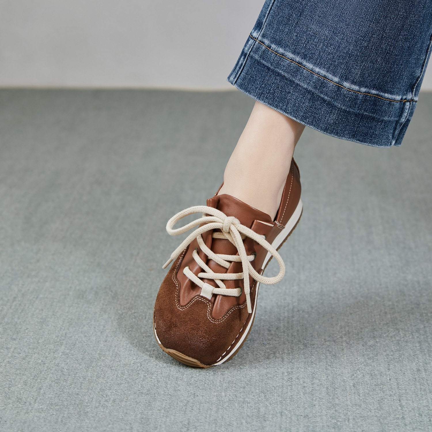 棕色德训鞋女2026春秋新款头层牛皮阿甘鞋软底复古运动休闲鞋子,女鞋,时尚休闲鞋,淘宝优惠券,粉丝福利购,淘宝优惠卷