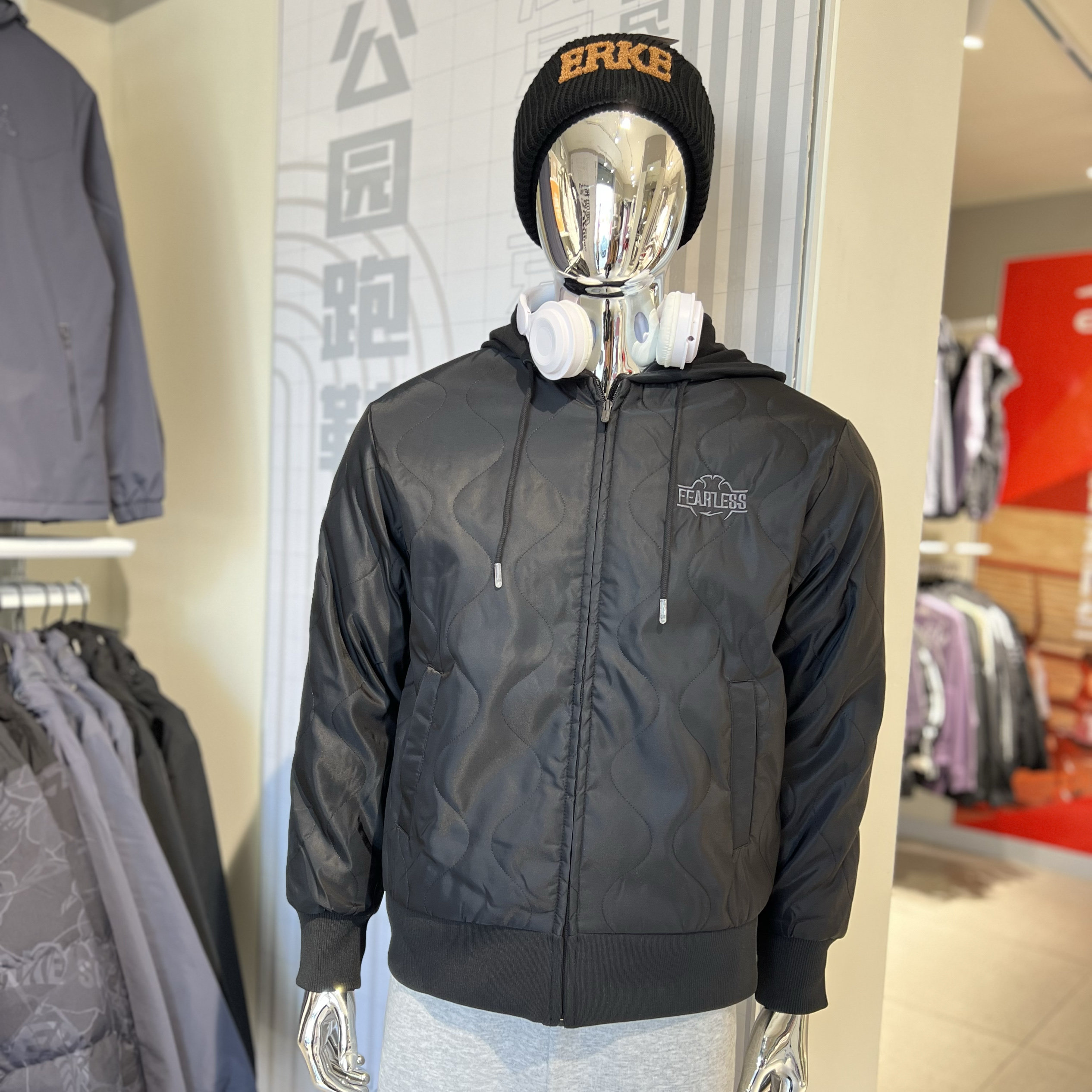鸿星尔克男潮牌休闲时尚连帽棒球衫运动宽松棉夹克外套1224402237