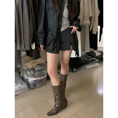 元派bluepops2025秋季新款百搭高腰西装裙裤韩版开叉休闲短裤女
