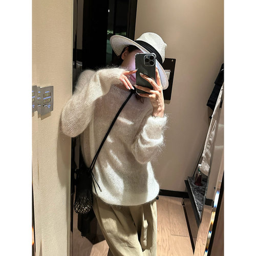 元派bluepops2025秋新款简约套头马海毛毛衣慵懒宽松针织衫女上衣