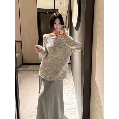 元派bluepops2025秋季新款慵懒羊毛混纱套头毛衣宽松保暖针织衫女
