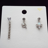 韩国饰品耳环爱心链条星星月亮时尚 耳骨钉旋转堵粗针