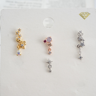 韩国微镶钻小星星月亮彩钻耳骨钉耳蜗耳门钉