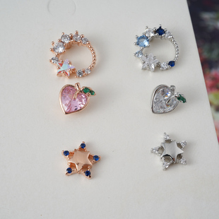 韩国进口穿刺耳环微镶钻星星桃子圈形小耳骨钉耳蜗耳门钉女