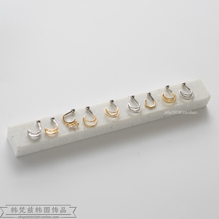 韩国进口东大门耳环迷你镶钻弧形粗针拧螺丝小耳骨钉耳鼓钉单只