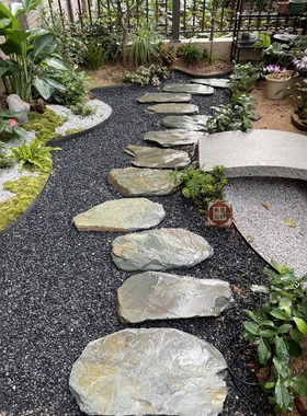 锈色汀步踏步石庭院花园草坪垫脚石户外防滑天然青石板园林铺路石