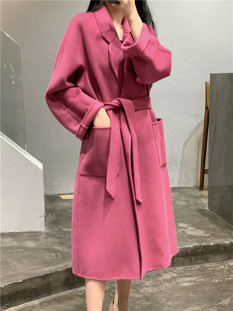 玫粉色高端冬季新款双面羊绒大衣