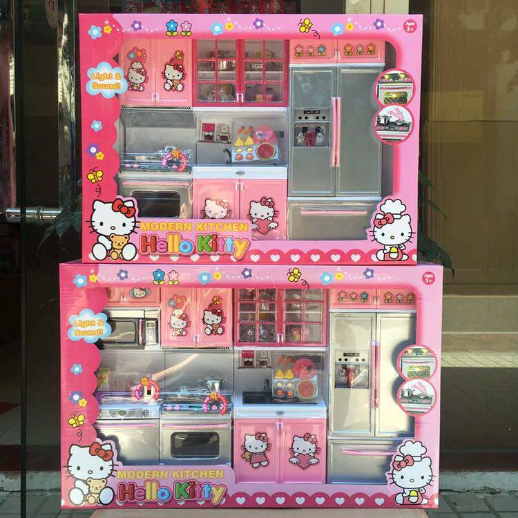 hellokitty凯蒂猫女孩儿童过家家迷你仿真小厨房冰箱做饭玩具套装