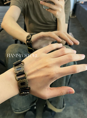 肥阿玛士多日系韩复古ins小众中古百搭牛皮手链手环手串配饰