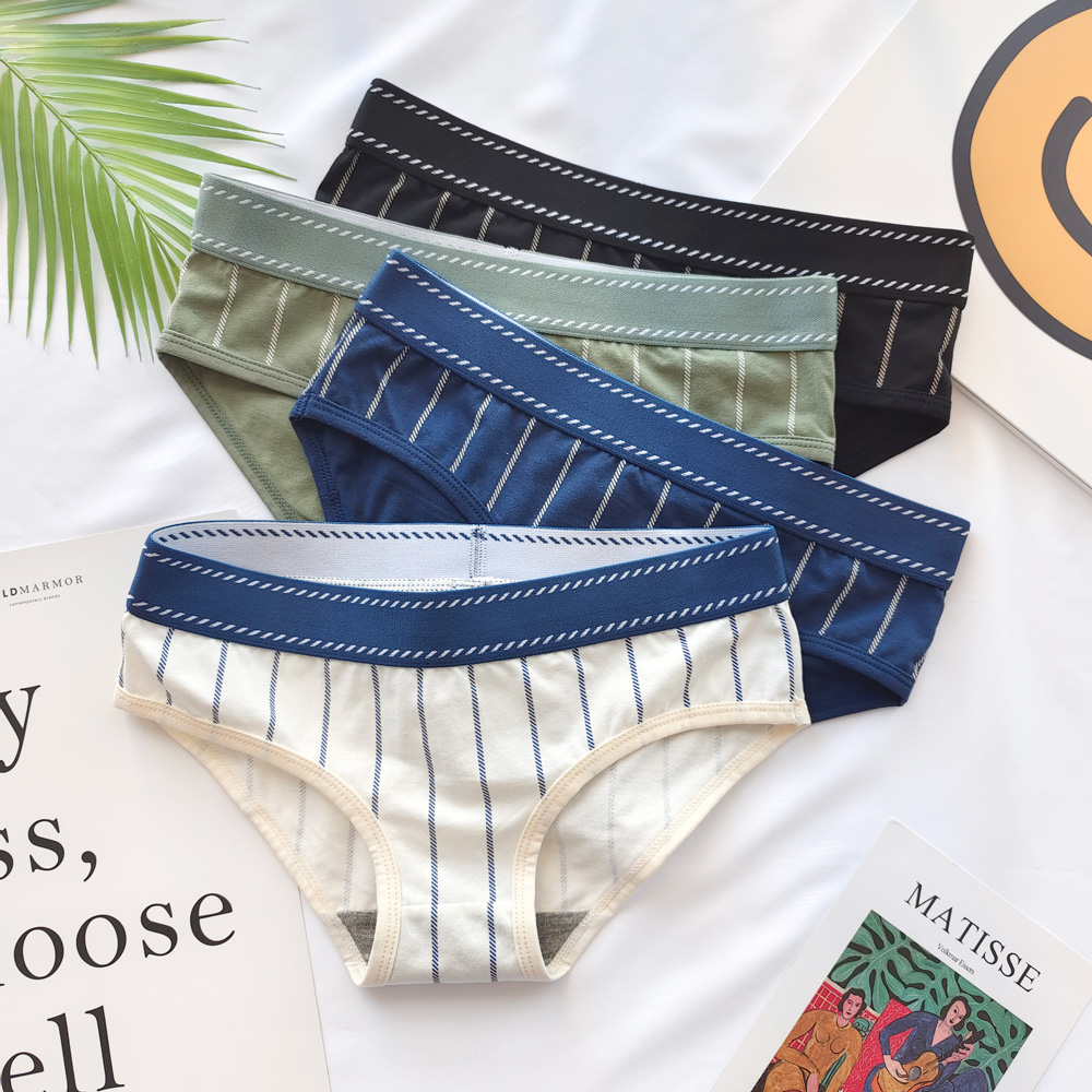 女士条纹舒适三角纯棉内裤