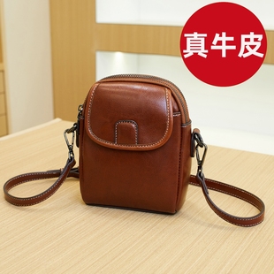 真皮手机包女2026新款 复古百搭简约小众质感单肩斜挎包小包女 时尚